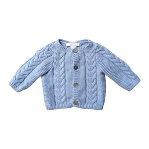 Jacadi Paris Blue Cable Knit Cardigan Cotton Cashmere Sweater Cozy Baby Gift 1M